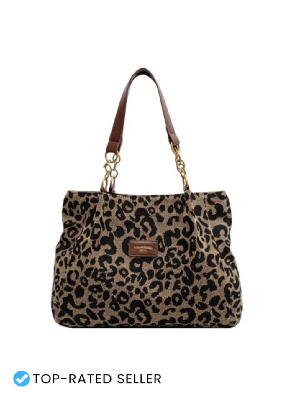 Canvas Animal Print Tote Shoulder Bag with Chain Leopard Y2K Everyday Purse